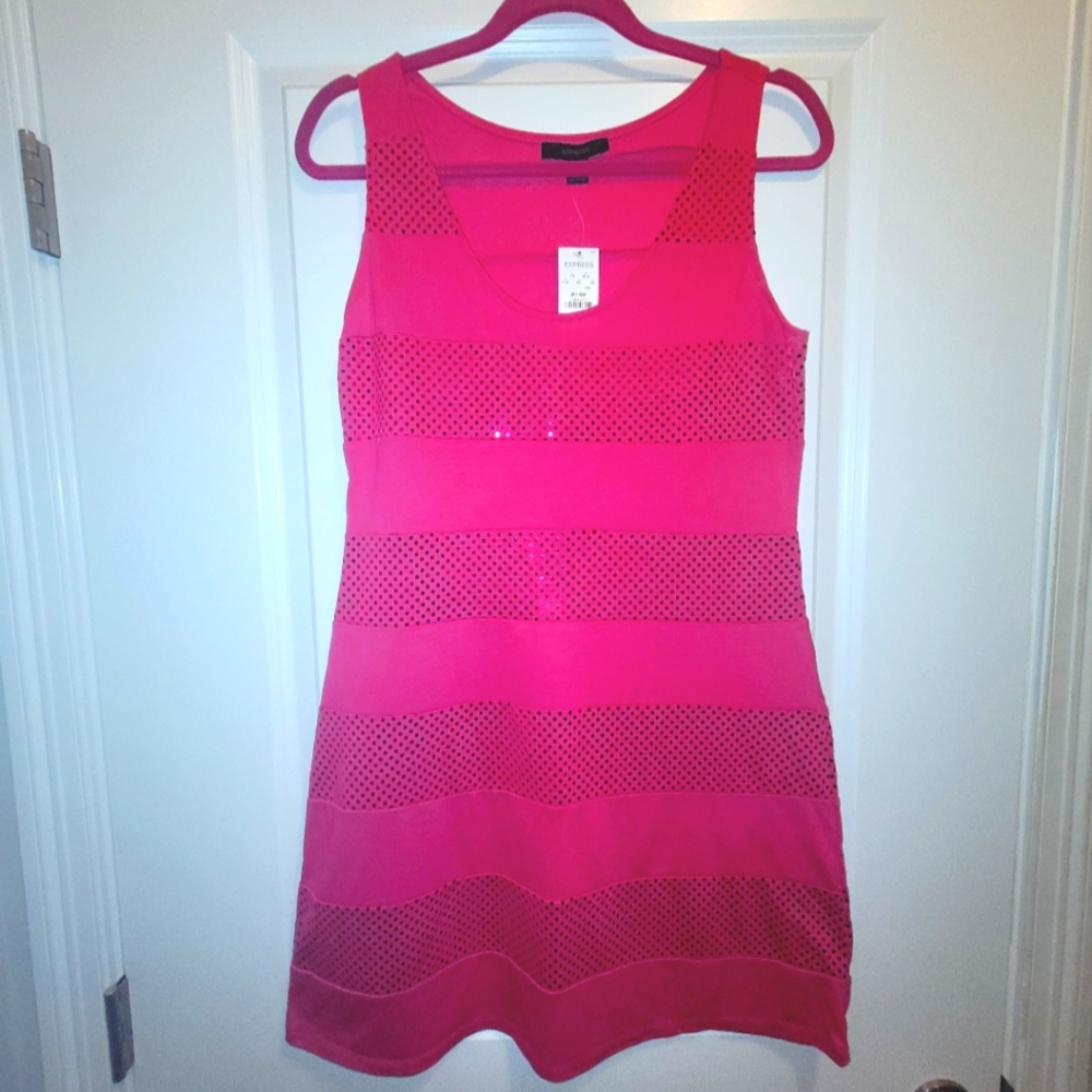 2007 Vintage Express Hot Pink Sequin Mini Dress